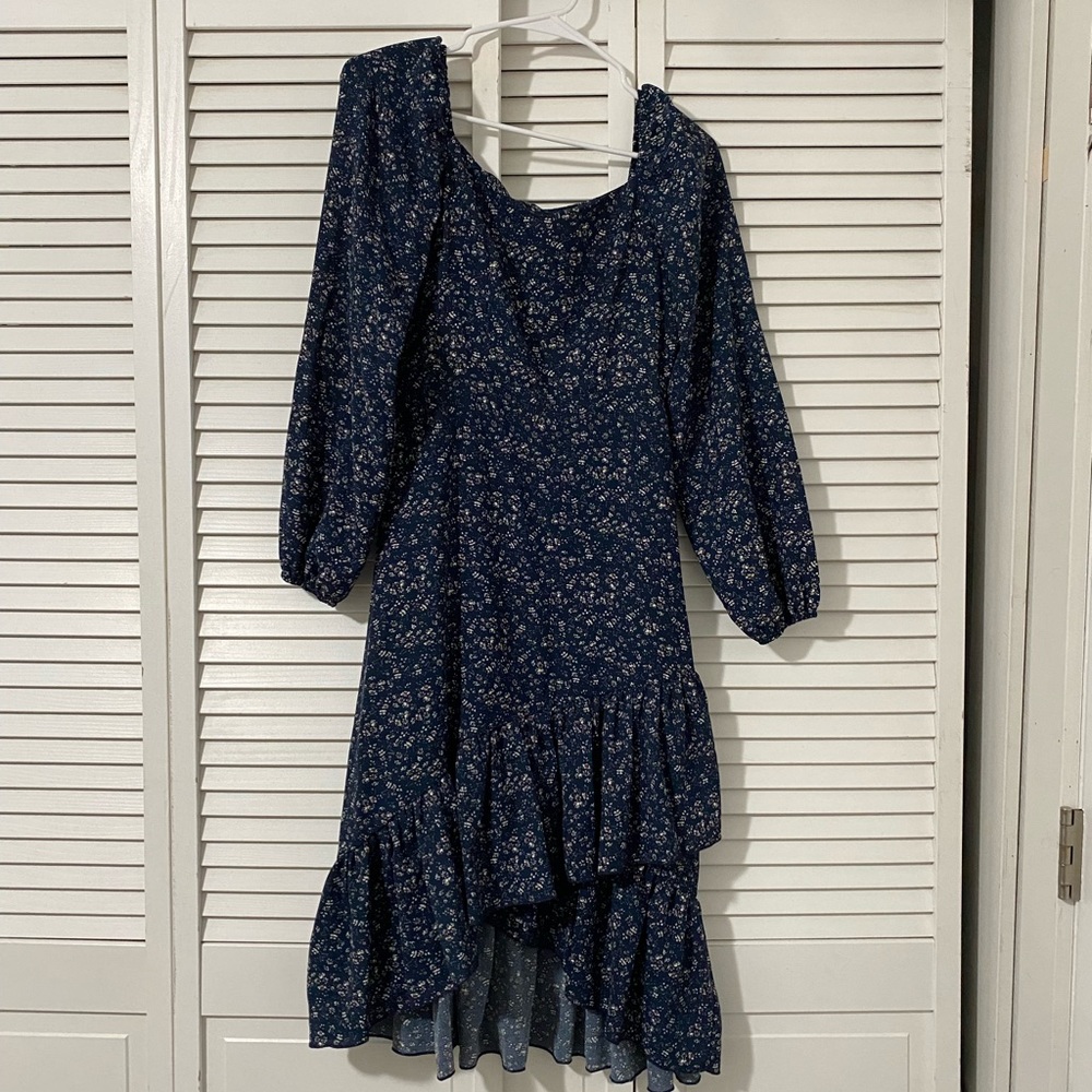 Navy Blue Floral Square Neck dress